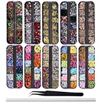 EBANKU 10 Cajas Kit de diamantes de imitación de arte de uñas de Estilos Mezclados | Pedrería para uñas- incluye pinza y…